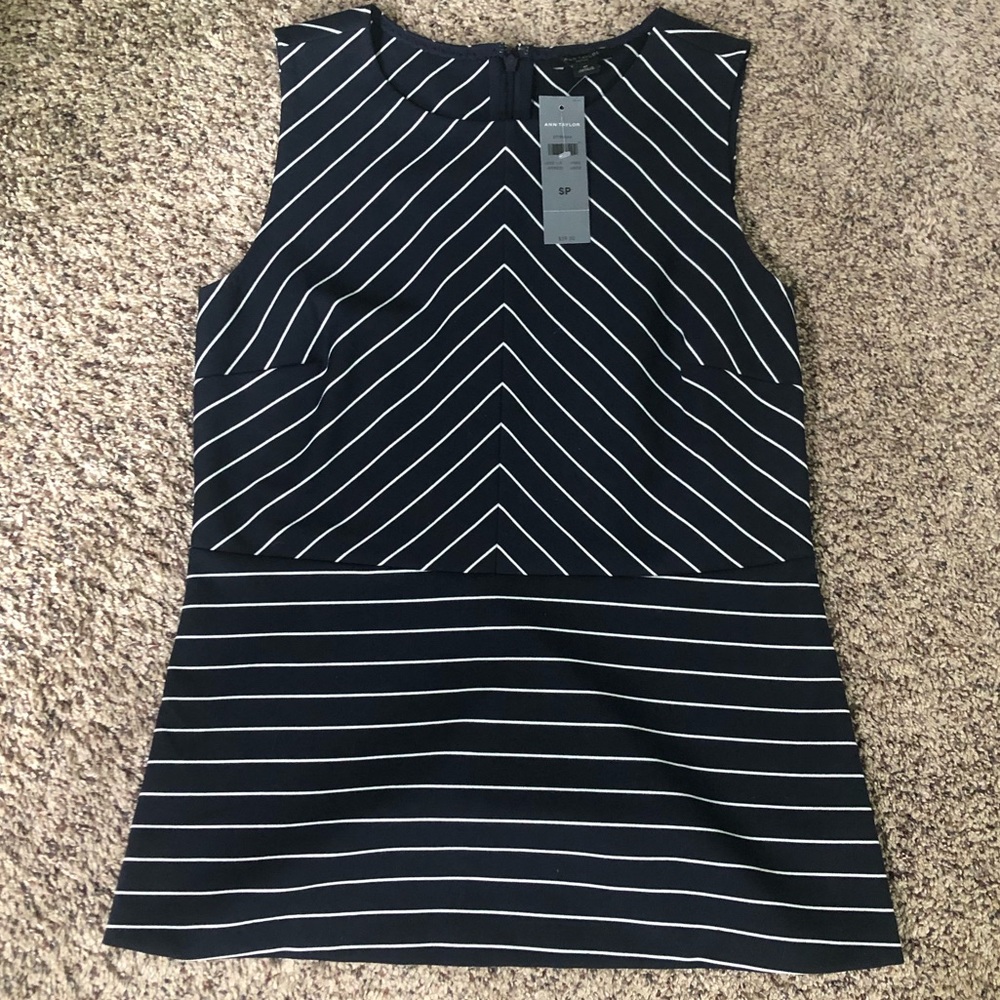 Ann Taylor Blue and White Striped Peplum Top